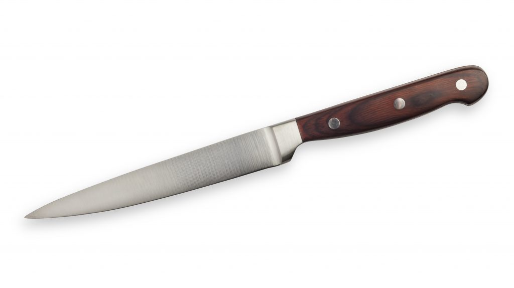 A utility chef's knife with a wooden handle