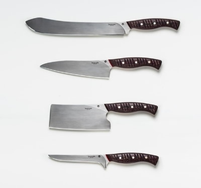 A set of knives on a white background