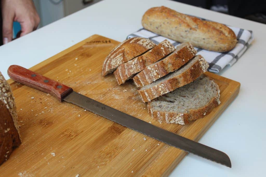 Braed knife on a cutting board 