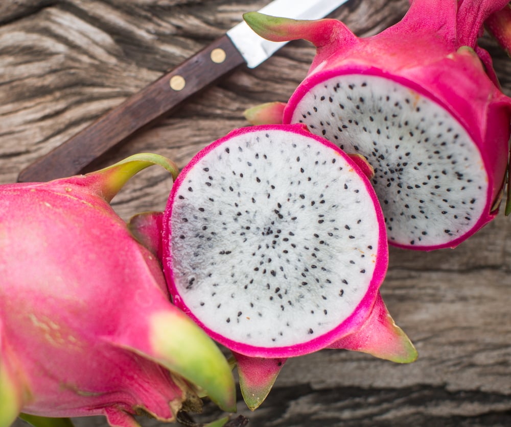 Dragon fruit on a wooden board