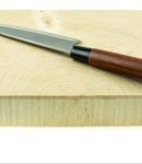 Japanese kitchen deba knife and wood butcher block