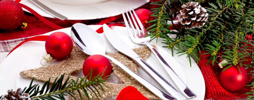 Beautiful Christmas table setting with decorations