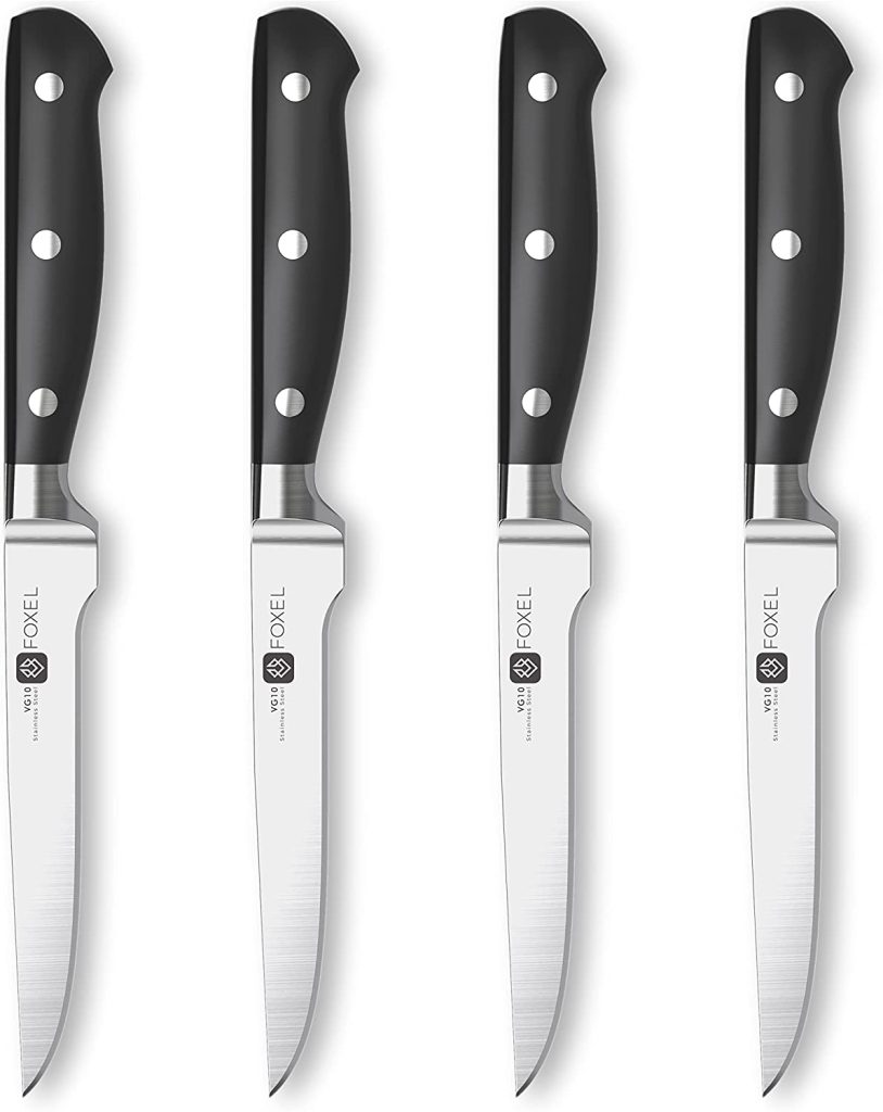 FOXEL Best Straight Edge Steak Knives Knife Set of 4
