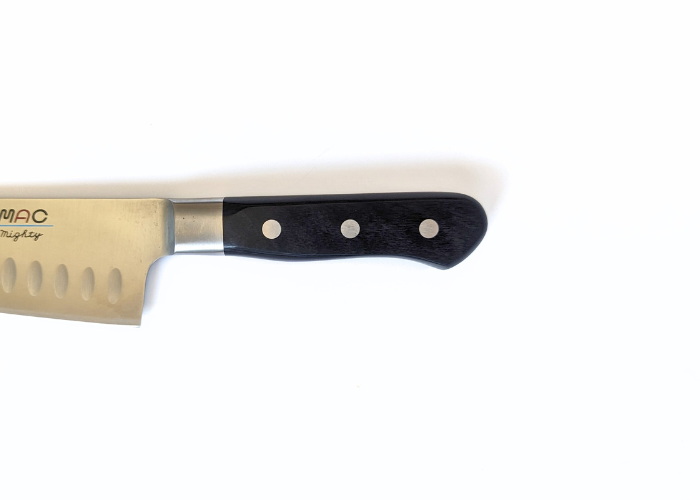 The Mac Professional 8 Inch Hollow Edge Chef Knife, horizontal on a white background